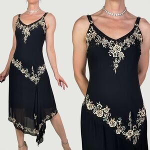 Vintage Y2K asymmetric beaded fairy slip dress sequin floral‎ midi cocktail 4